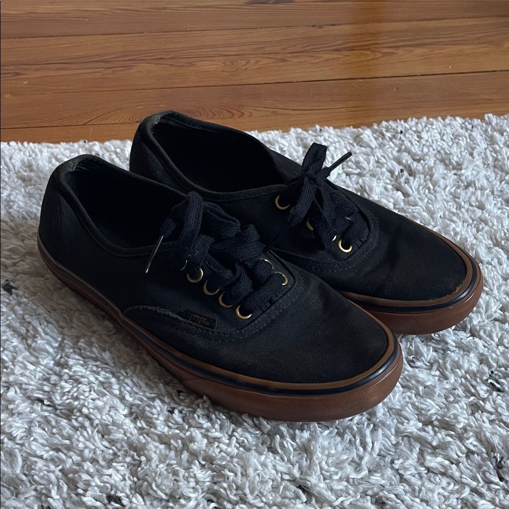 Men's Black Vans Sneakers with Brown Sole